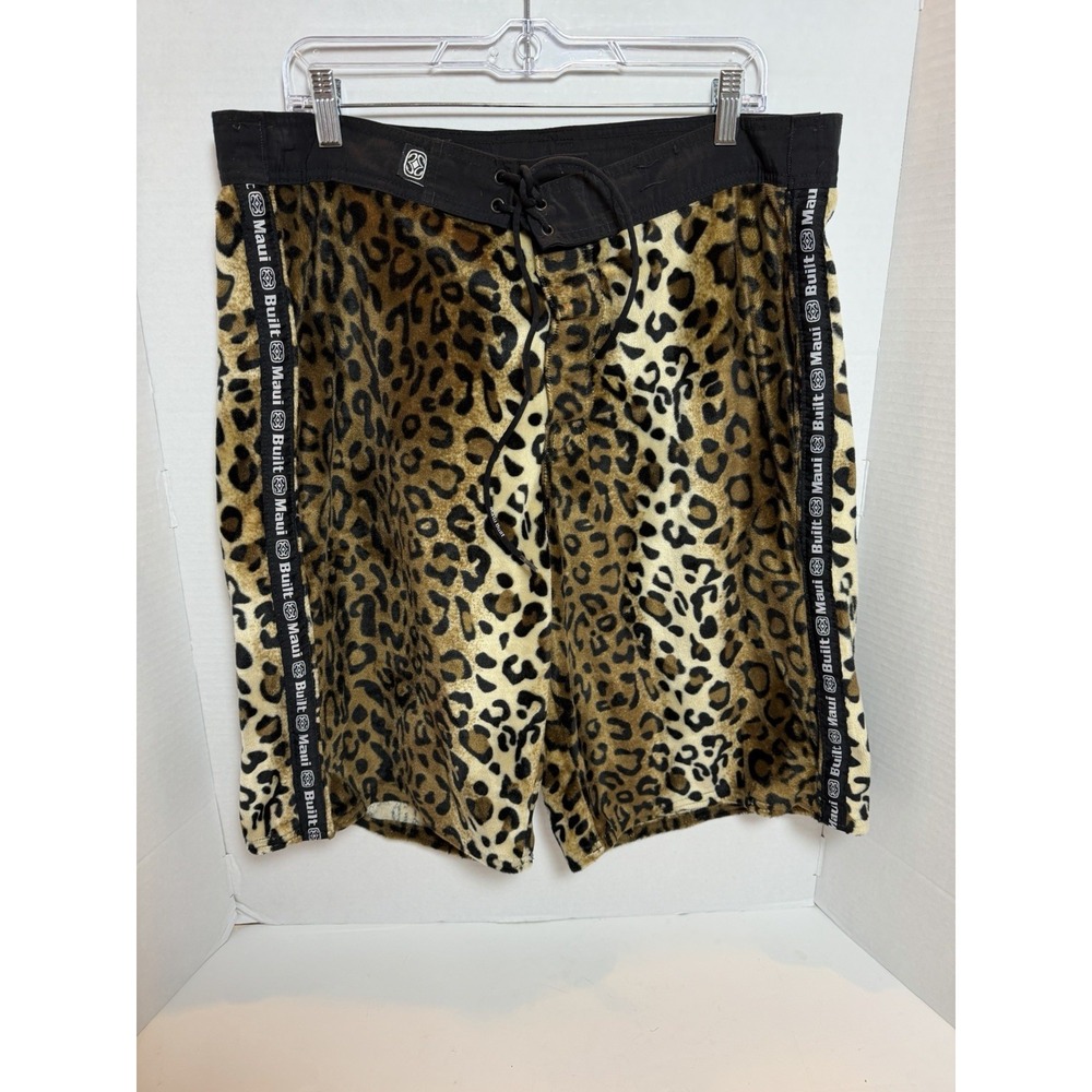 Vtg Maui Built Rare Velour Faux Fur Leopard Board Shorts Swim Trunks 241